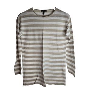 Eileen Fisher Lightweight Linen Blend Striped Lagenlook Top Womens XS